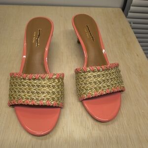 Kate Spade Seberg Raffia Heeled Sandals Vibrant Coral Size 6.5B